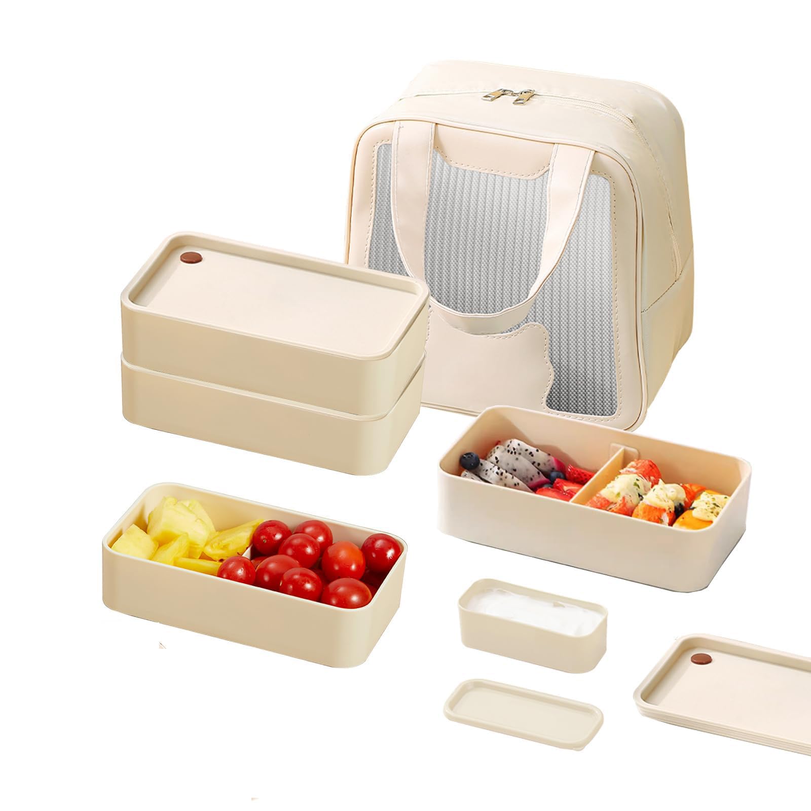 Bento Box Lunch Boxes Stackable Bento Lunch Box for Adults Leak-Proof Lunch Container with Compartments 4-in-1 Lunchbox with Sauce Pot Cutlery Set Microwave Dishwasher Safe Available (multicolor)