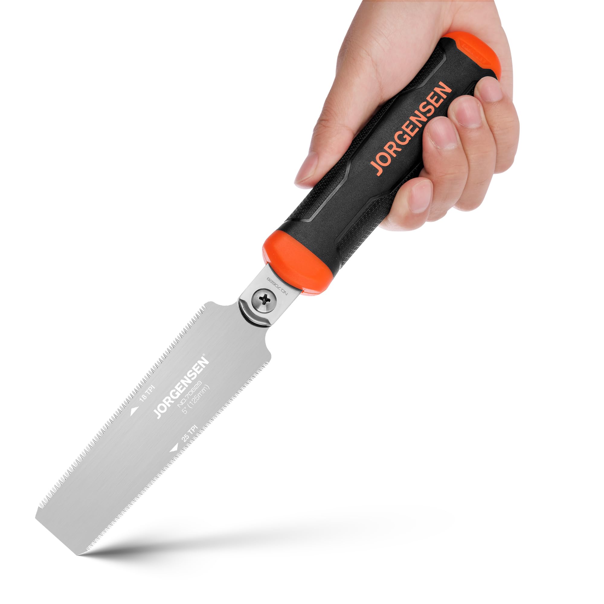 JORGENSEN Japanese Pull Saw,125mm Double Edged Flush Cut Saw18/25TPI, Flexible Fine Tooth Hand Saws with Soft Grip Handle for Craft, Hobby, DIY, Trim Saw for Woodworking Tools