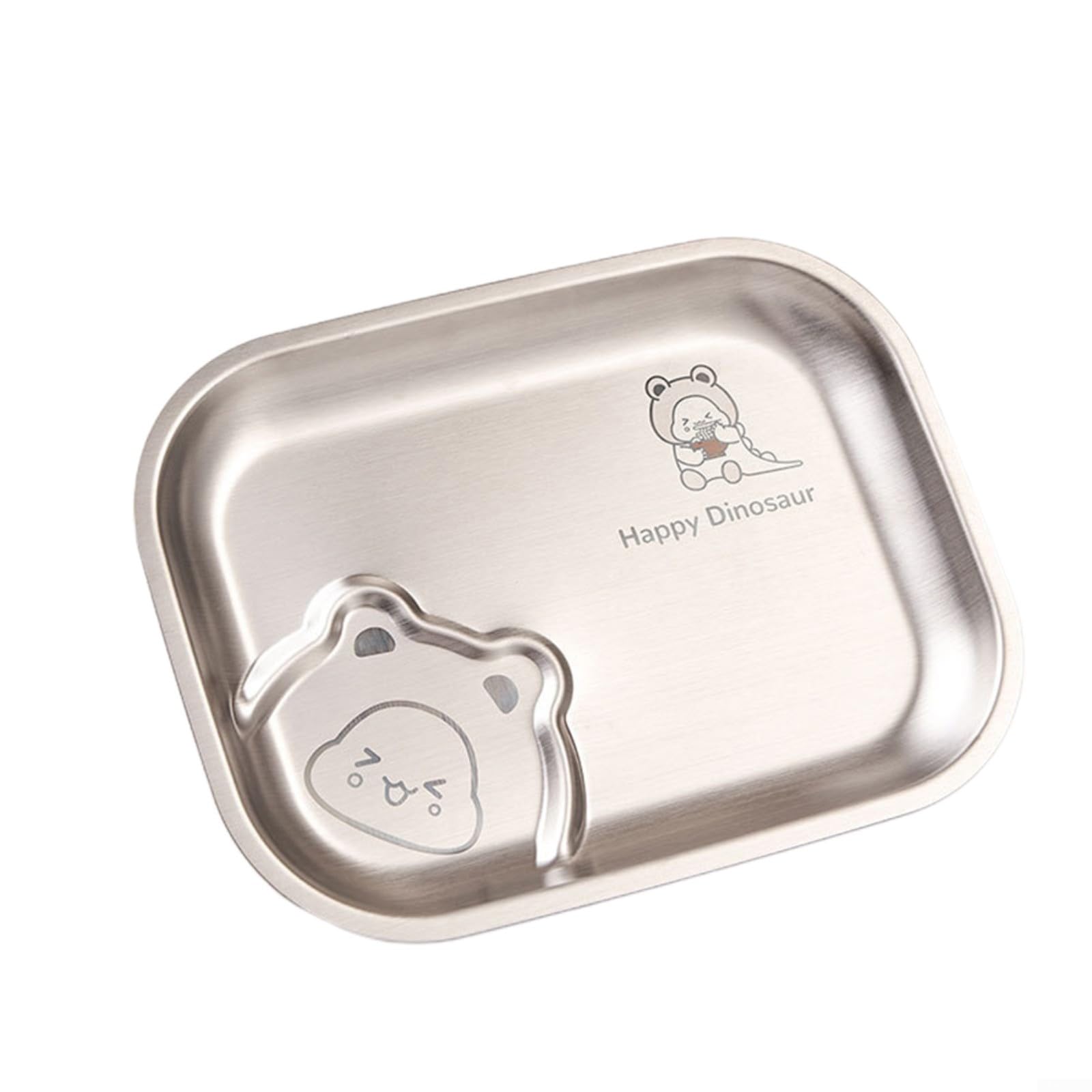 FUANA 4 Pack Stainless Steel Divided Plates for Kids, 8.1” Portion Control Plates with 3 Compartments, Reusable Metal Dishes for Balanced Meals,(dinosaur)