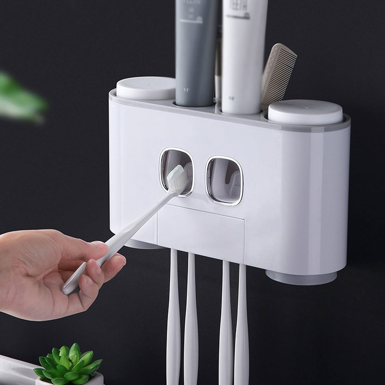 Tooth Brush Holder Automatic Toothpaste Squeezers Wall Mounted Toothpaste Dispenser Dustproof Toothbrush Holder Bathroom Accessories for Home(A)
