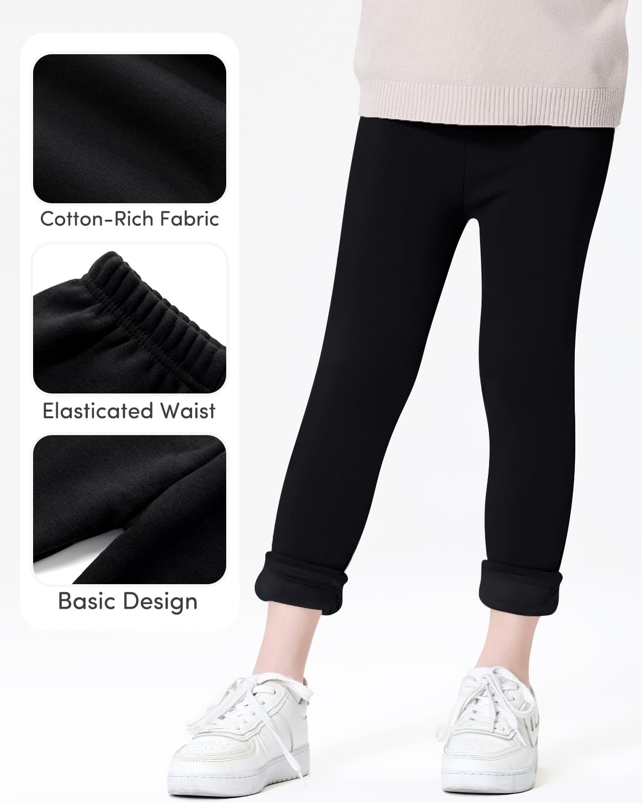 Domee Leggings Felpati Pantaloni Termici Invernali Cotone Bambina