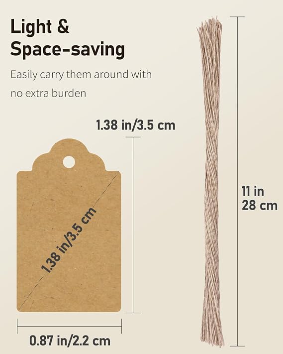 Uniclife 200 Pcs Price Tag with String Attached Writable Brown Kraft Paper Tags with Jute Twine Hang Tag Price Display Labels for Clothing Jewelry Blank Merchandise Marking Tags, 1 3/8 x 7/8