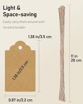 Uniclife 200 Pcs Price Tag with String Attached Writable Brown Kraft Paper Tags with Jute Twine Hang Tag Price Display Labels for Clothing Jewelry Blank Merchandise Marking Tags, 1 3/8 x 7/8