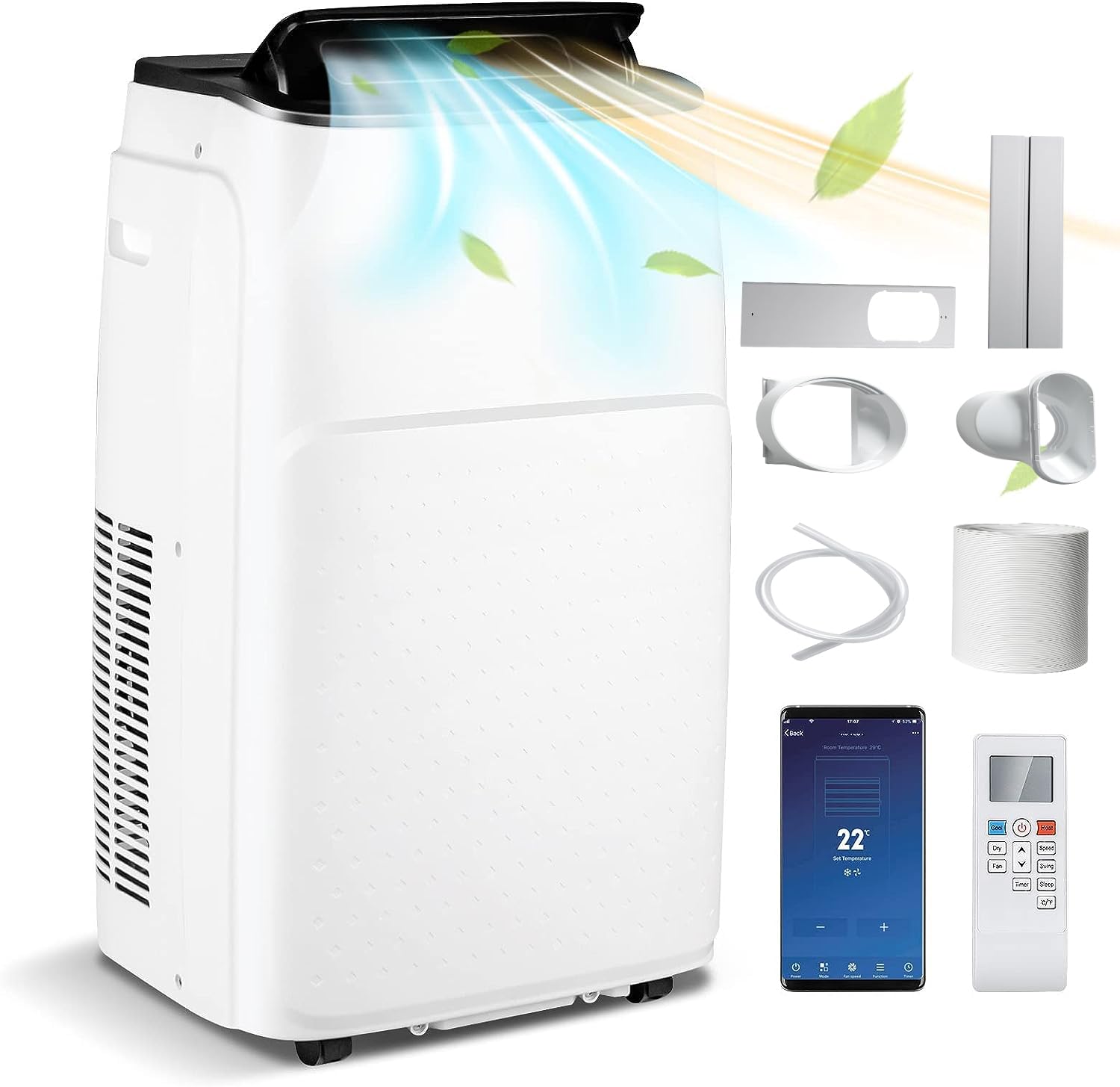 GOPLUS Climatiseur Mobile 12000BTU 3,5kW 5 en 1 Fonction de Refroidissement, Chauffage, Déshumidification, Ventilation, Mode Nuit, Minuterie 24H, Contrôle Wifi/Télécommande/Écran, 30m², R290