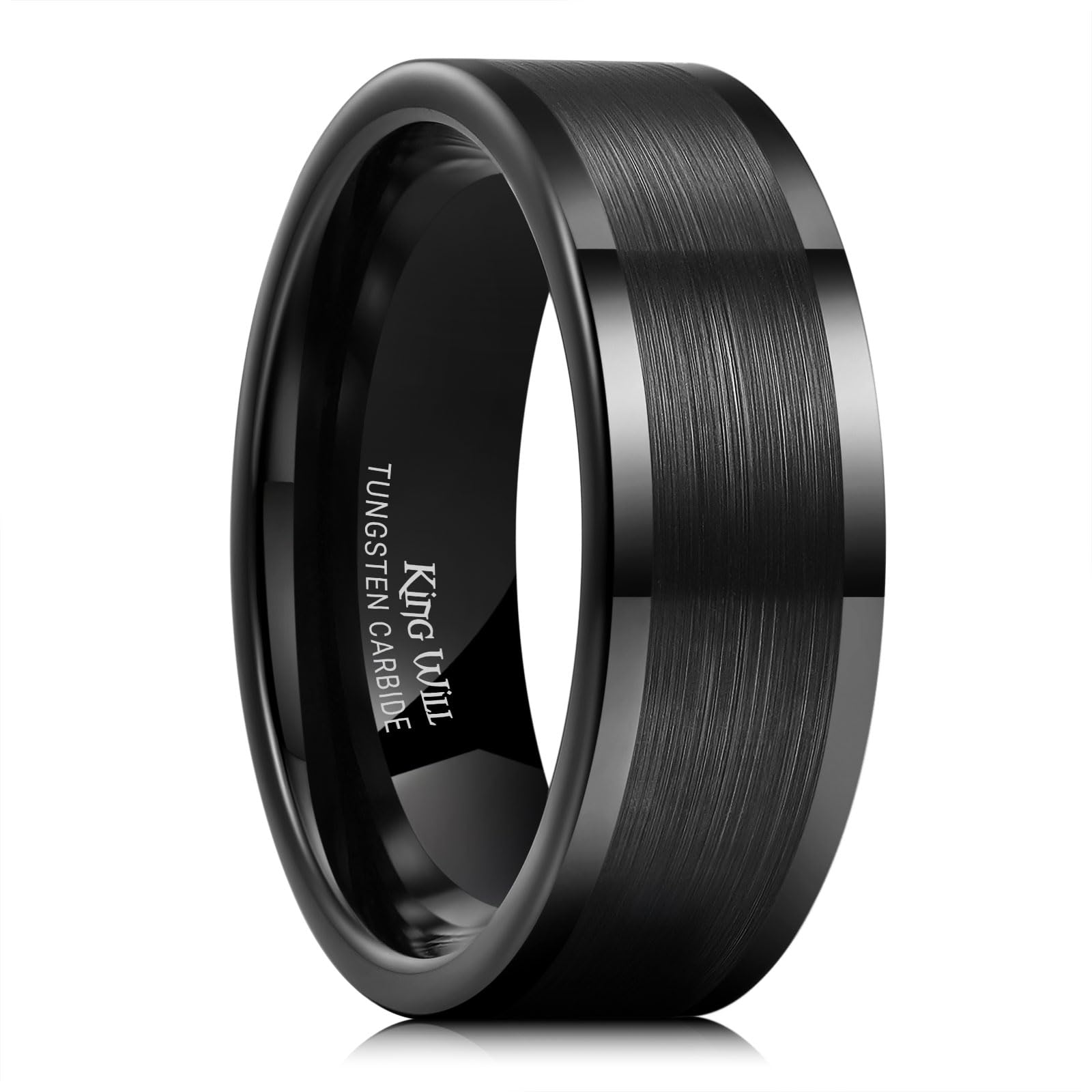 King Will Mens Brushed Wedding Band, Two Tone Matte Step Edges/Pipe Cut, Tungsten Carbide Anniversary Promise Rings Comfort Fit