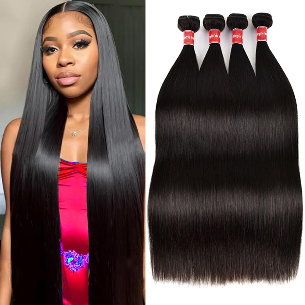 Human Hair Bundles Straight Bundles 18 20 22 24 Inch Straight Human Hair 4 Bundles 12A 100% Unprocessed Brazilian Virgin Weave Bundles Raw Hair