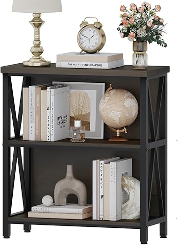 Miniatura 6 de FATORRI Rustic Small Bookshelf for Small Space, Industrial Short Wood Bookcase, Farmhouse Low Book Shelf, 3 Tier Narrow Bookshelf for Living Room,