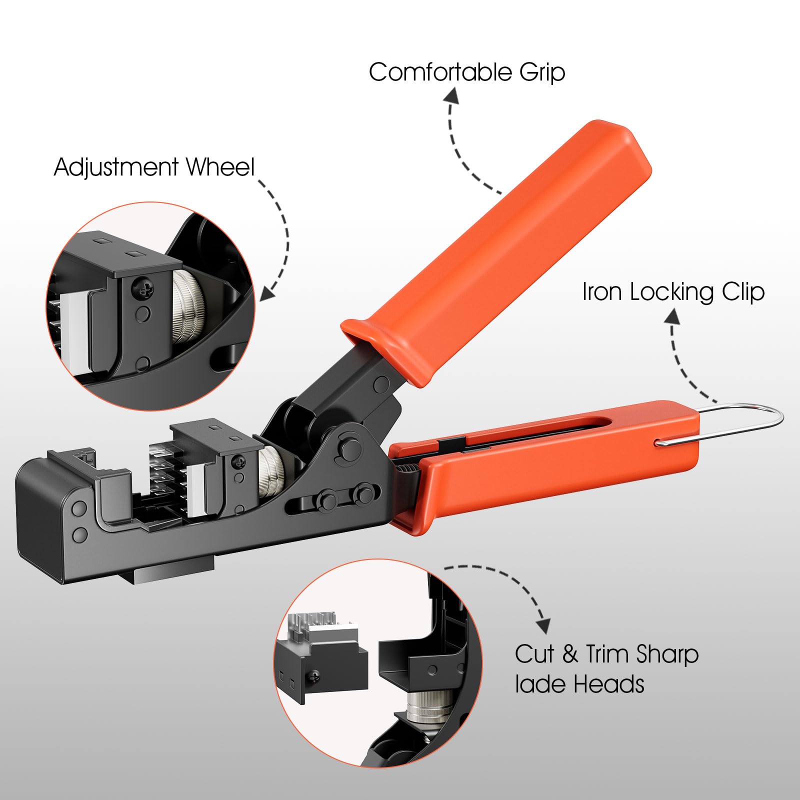iwillink Strumento Keystone per terminazione della velocità, jack Keystone RJ45 angolato a 90°, cavo Ethernet Cat5e, Cat6 e Cat6a RJ45 Punch Down Tool