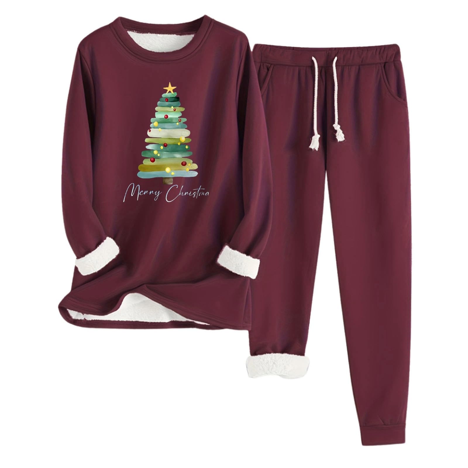 Pantaloni Aderenti a Maniche Lunghe con Stampa Albero di Natale Verde da Donna, Autunno/Inverno, Comodi e con Trama Spessa in Velluto