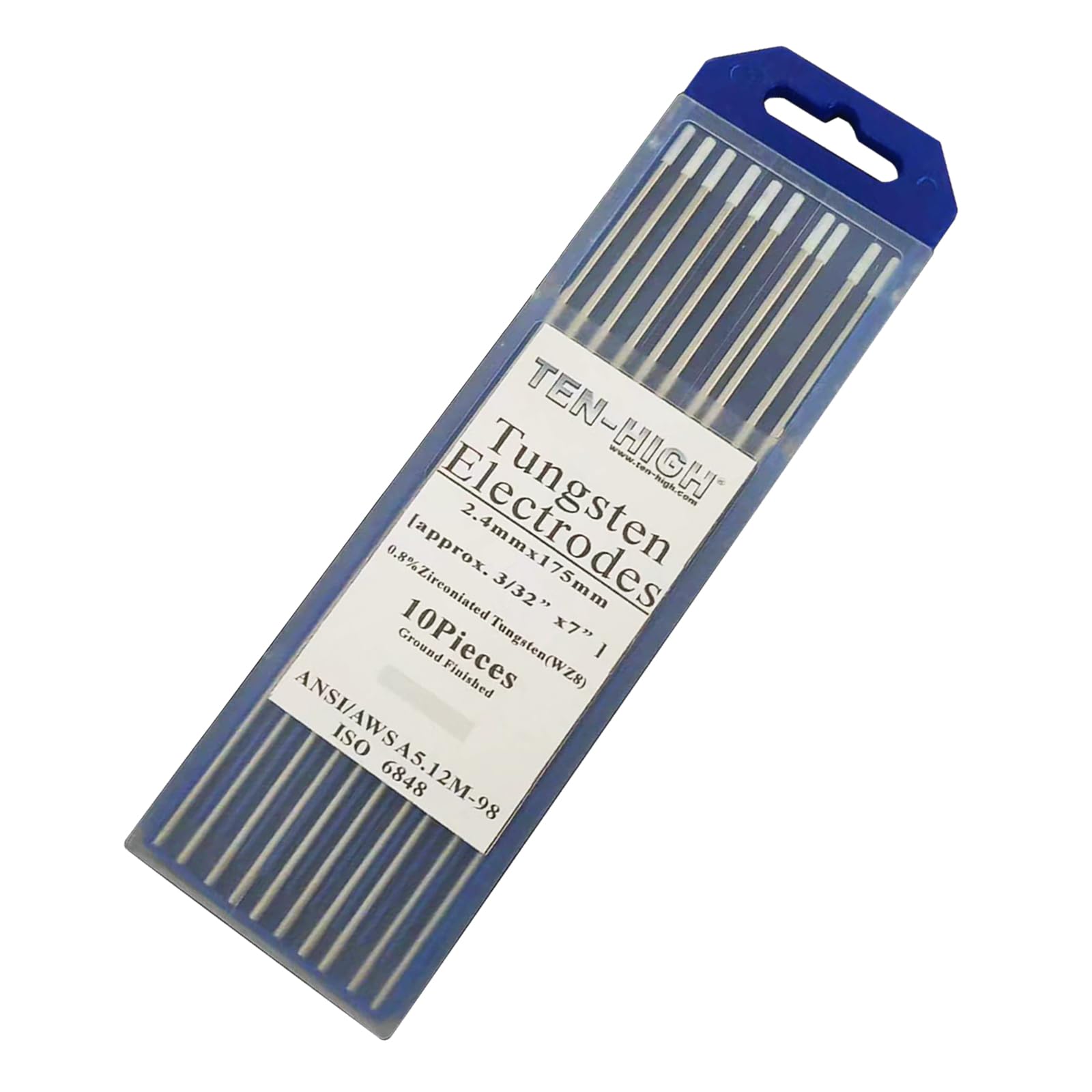 TEN-HIGH Électrodes en tungstène zirconé, 10Pcs Électrodes en tungstène pour le soudage TIG, 3.2mm x175mm WZ8 Pointe blanche pour le soudage TIG AC