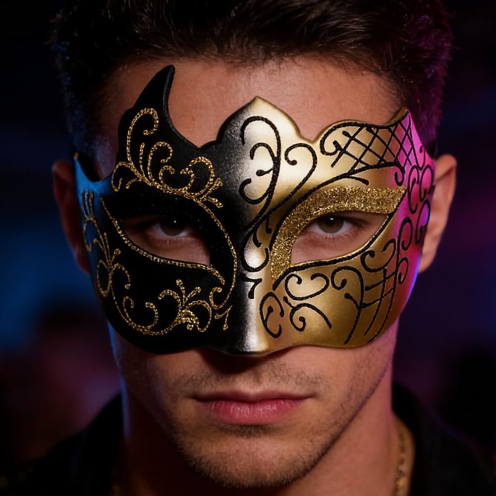 Spiritzohic Masquerade Mask for Couple 2PCS Venetian Mask for Men Women Party Half Face Carnival Masks Lace Masque Cosplay Costume Masks for Carnival Party,Fancy Dress Ball,Masked Ball(Gold) - Image 4