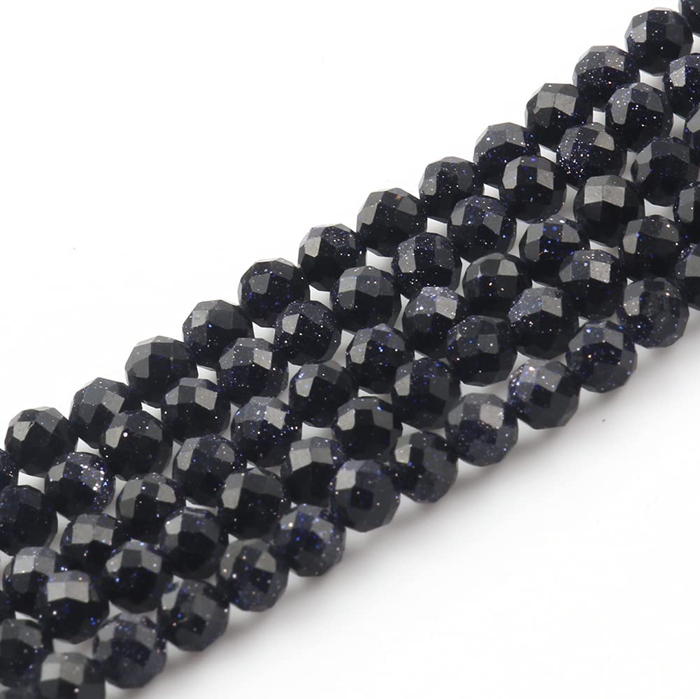 2mm 180pcs Natural Blue Sandstone Stone Beads, Songxi Small Faceted Round Loose Gemstone for Jewelry Making, DIY Art and Craft, Bracelet Necklace (1 Strand)