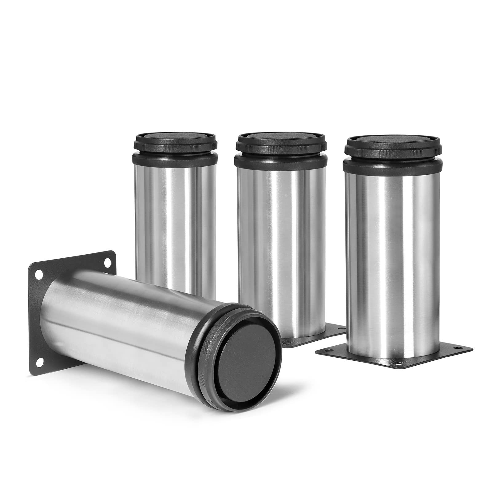 Masendelk 5 Inch Metal Furniture Legs Stainless Steel Adjustable Legs Silver Metal Legs Round Cabinet Legs for Coffee Table Cabinet Desk Sofa Shelves,