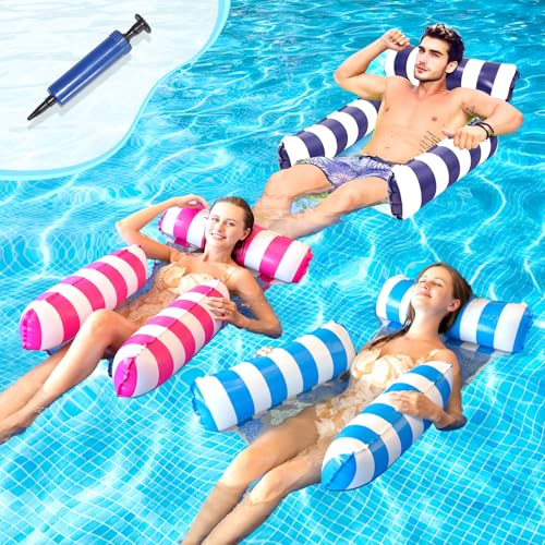 Colchón de aire para piscina, hamaca de agua para adultos, colchón de aire con red, accesorios para piscina, sillones divertidos, hamacas, juguetes para piscina inflable, 3 personas, silla de natación