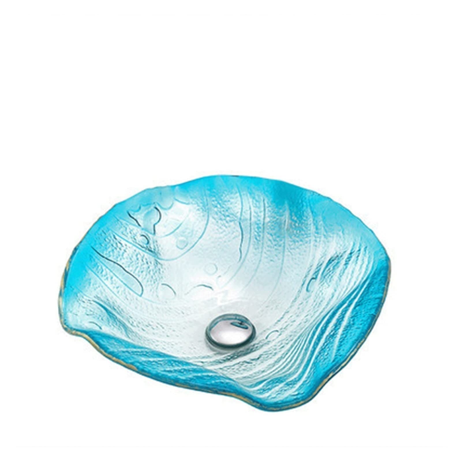 CWCQGH Bathroom Vessel Sink Countertop Sink Tempered Glass Hand Painted Waterfall Spout Basin Bathroom Sink Blue Vessel Sink (A)