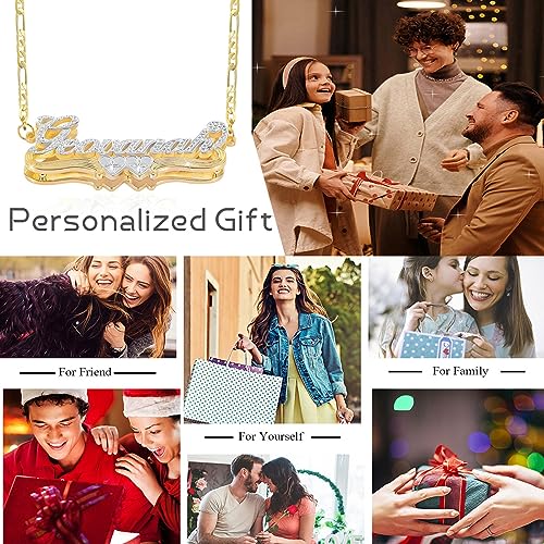 Name Plate Necklaces Double Plated Name Necklace Personalized Custom Name Necklace with Heart 18k Gold Plated Nameplate Pendant for Women4