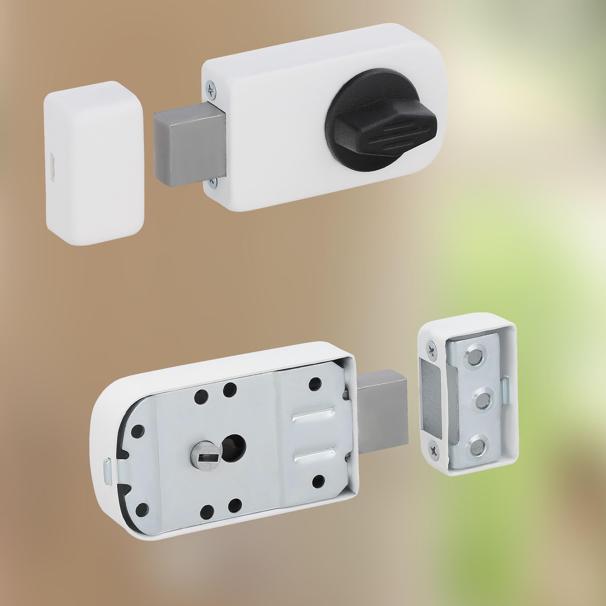 KOTARBAU® Cerradura adicional de 50/60 mm, 3 colores, con cilindro de cierre, diferentes cierres, cerradura para puerta, cerradura para puerta, cerradura de caja (blanco), 50/60 mm