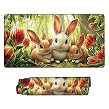 マウスパッド 大型 1000 x 500 x 3mm ゲーミングマウスパッド 防水 デスクマット 滑り止めゴム底 おしゃれ キーボードパッド 快適操作性 ゴム底 洗える 耐洗い表面 耐久性 超高密度繊維 仕事 ゲーム オフィス ホーム用 男性用デスクトップアクセサリー （チューリップウサギ) o-910