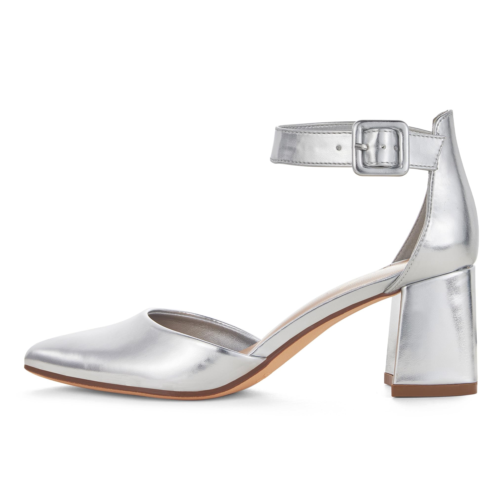 GENSHUO Zapatos de Mujer con Punta Cerrada, Tacón Bajo en Bloque de 6 cm, Correa al Tobillo, Cómodos para Trabajo y Fiestas
