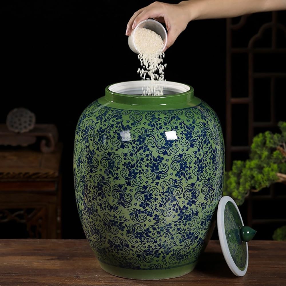 Ycbtps One Color Rice Storage Bucket With Lid, Ceramic Rice Barrel 25Kg, Beans Sealed Containe, Candy Food Dispenser, Ceramic Decorative Cylinder For Grain Storage(55Lb-25Kg)