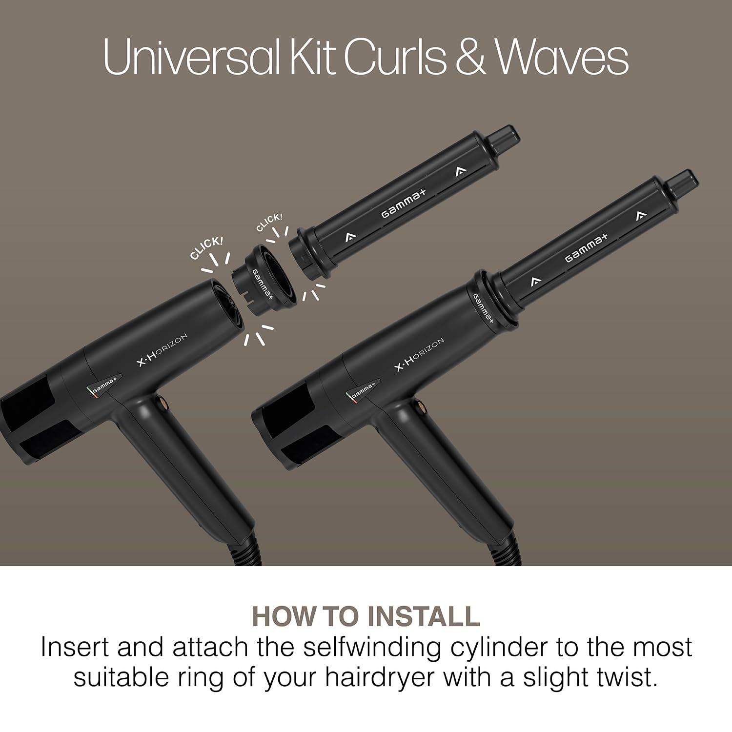 Gamma+ Set Arricciacapelli Universal Kit Curls & Waves | 2 Cilindri Autoavvolgenti per Ricci e Onde | Compatibile con Asciugacapelli Gamma+ | Tecnologia Airflow 3D 360° | Controllo del Calore