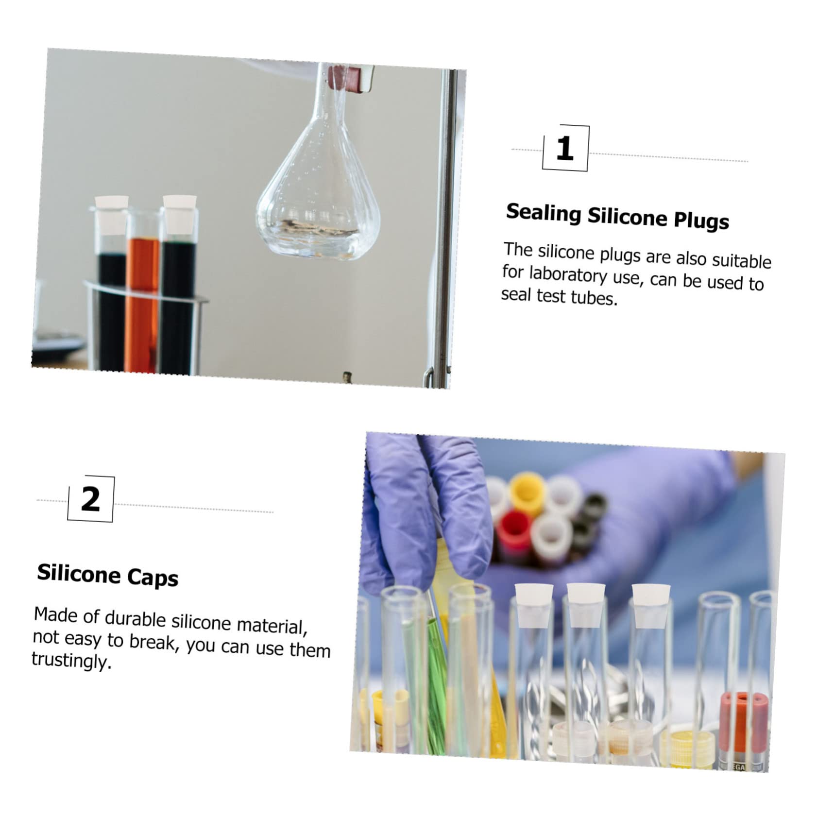 KICHOUSE Lab Test Tube Sealing Plugs 5 Pack Food Grade Silicone Caps Leak