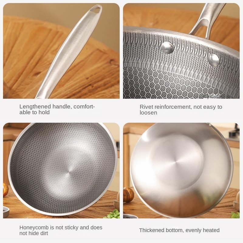 Wok con tapa, acero inoxidable antiadherente 13.4 pulgadas miniatura 5