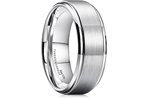 Wolves Tungsten Ring for Men Basic Tungsten Wedding Band Silver Blue Comfort Fit