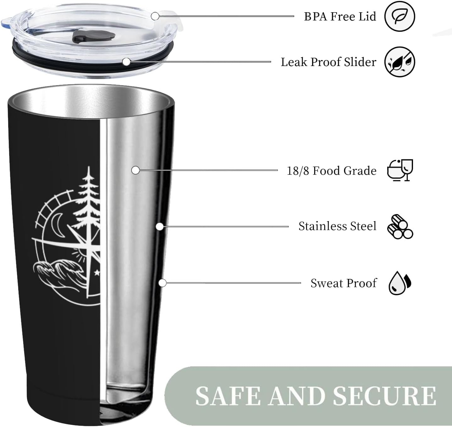 Compass Mountain 20oz Stainless Steel Tumbler Cup - Double Wall Vacuum Insulated with Lid Travel Coffee Mug - Leakproof & Sweatproof - Fits Car Cup Holder - Adventure Themed Gift - Image 4