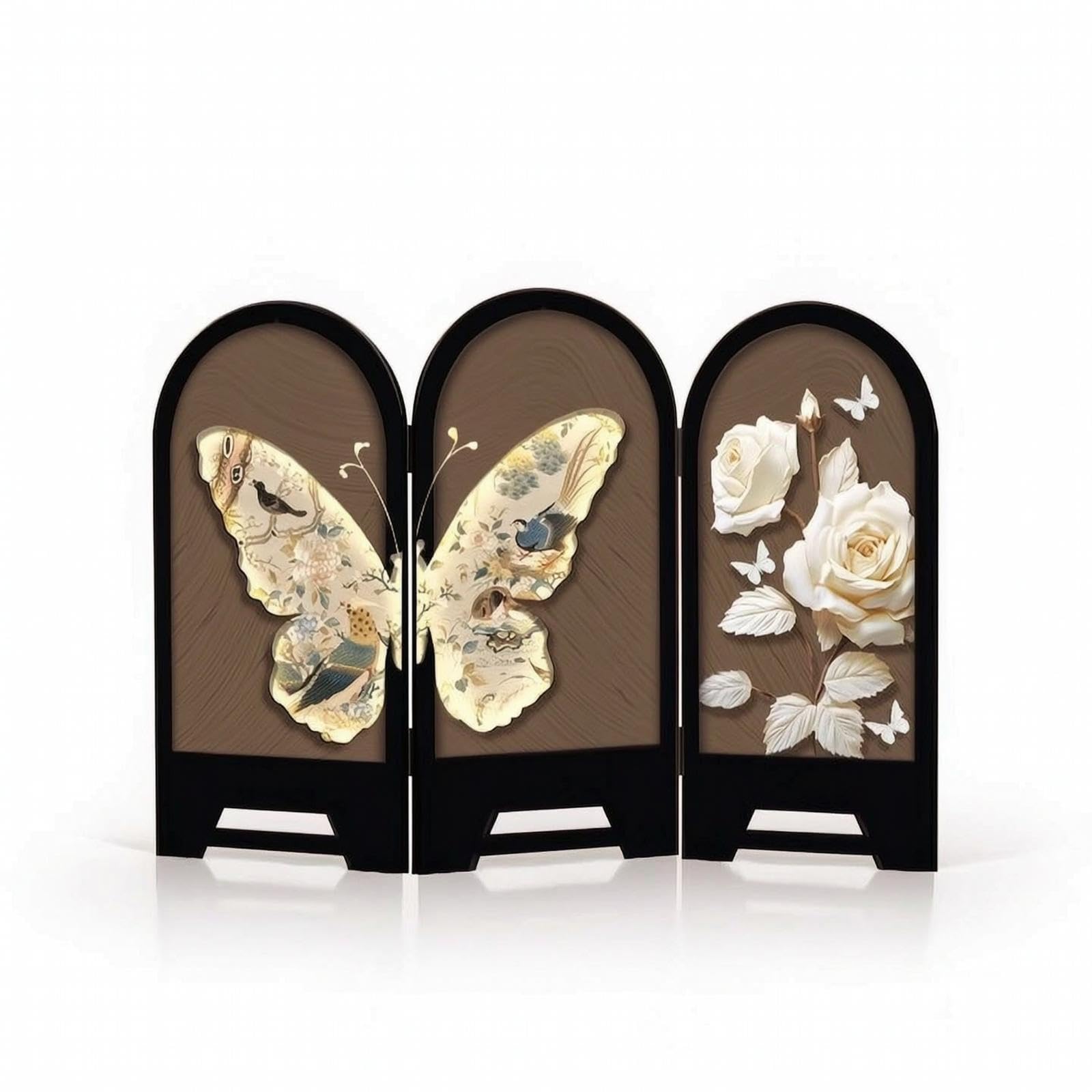 Tabletop Screen with Arched Tops Freestanding Decorative Screen with Floral Relief Compact for Console Table, Entryway, Dining Room Butterfly Dream-c-image-7