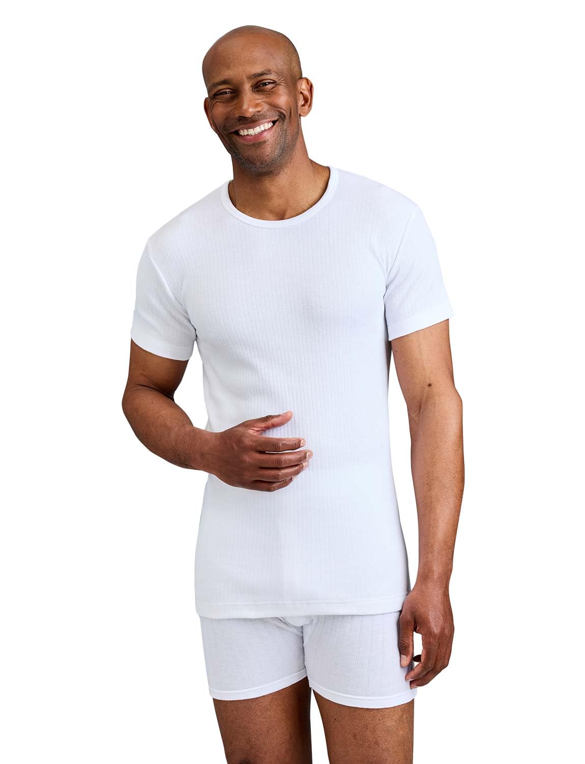 Chums Men's Heatguard Thermal Short Sleeve T-Shirt Soft Knit Fabric for Warmth Polyester Cotton Blend White 40-44