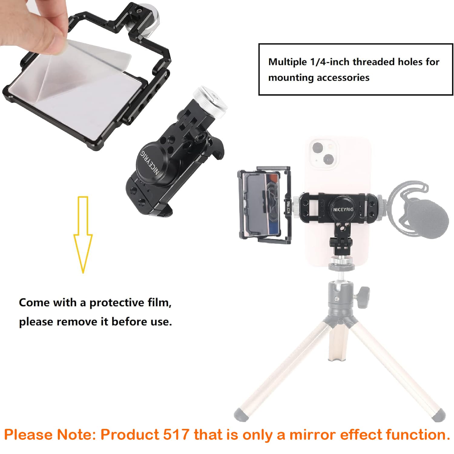 NICEYRIG Zestaw lusterek do selfie do selfie do smartfona pasuje do iPhone'a 14 13 12 11 PRO MAX, SE z wielofunkcyjnym metalowym uchwytem na statyw / uchwytem na telefon z zimną stopką - 517