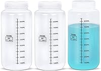 UMETASS 34oz Wide Mouth Leakproof Plastic Bottles with Lids - Food Grade PP Graduated Jars for Lab Reagents, Medicine, Juice Storage (3 Pack Transparent)