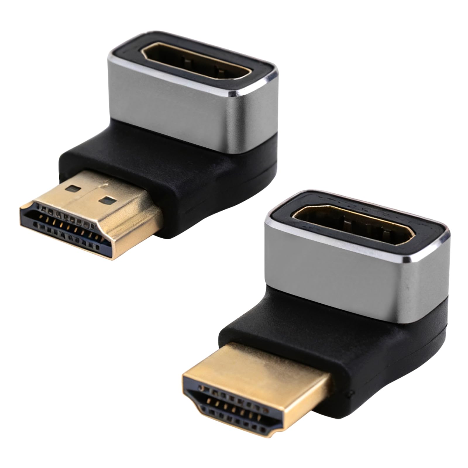 Adapter HDMI 8K 2 sztuki Ultra HD dwukierunkowy 90° i 270° kątowy wtyk kątowy HDMI na gniazdo 8K 60 Hz 4K 120 Hz 2.1 adapter kątowy HDR VRR Dolby eARC 3D 48 Gbps do PS5, Xbox, TV, PC, projektora