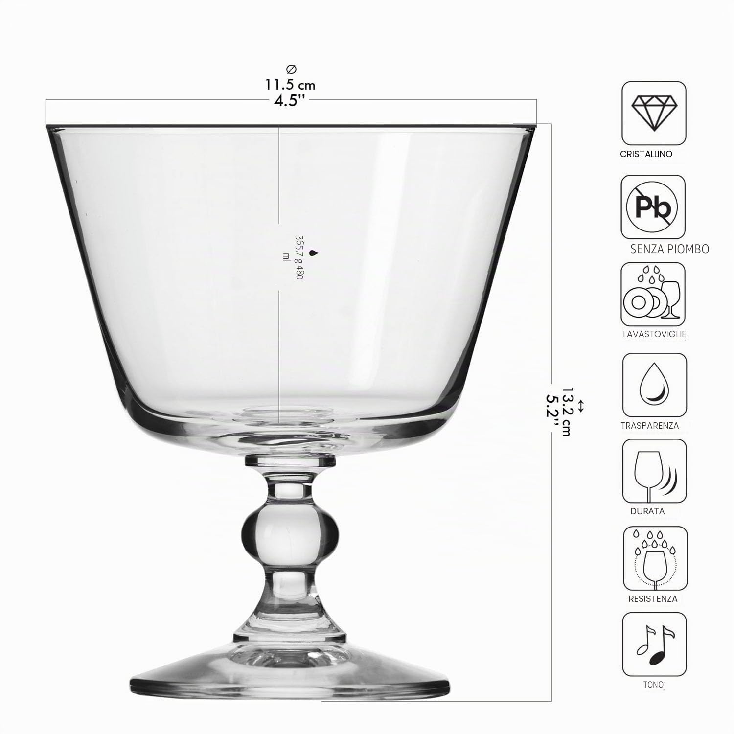 Krosno Coppa Vetro per Dessert, Gelato e Gelatine | 380 ML | Krista Collection | Ideale per la Casa, il Ristorante, Feste e Ricevimenti | Adatto alla Lavastoviglie | Sundae - Ciotola per frutta e dessert, in vetro, per casa, feste e cucina, lavabile in la