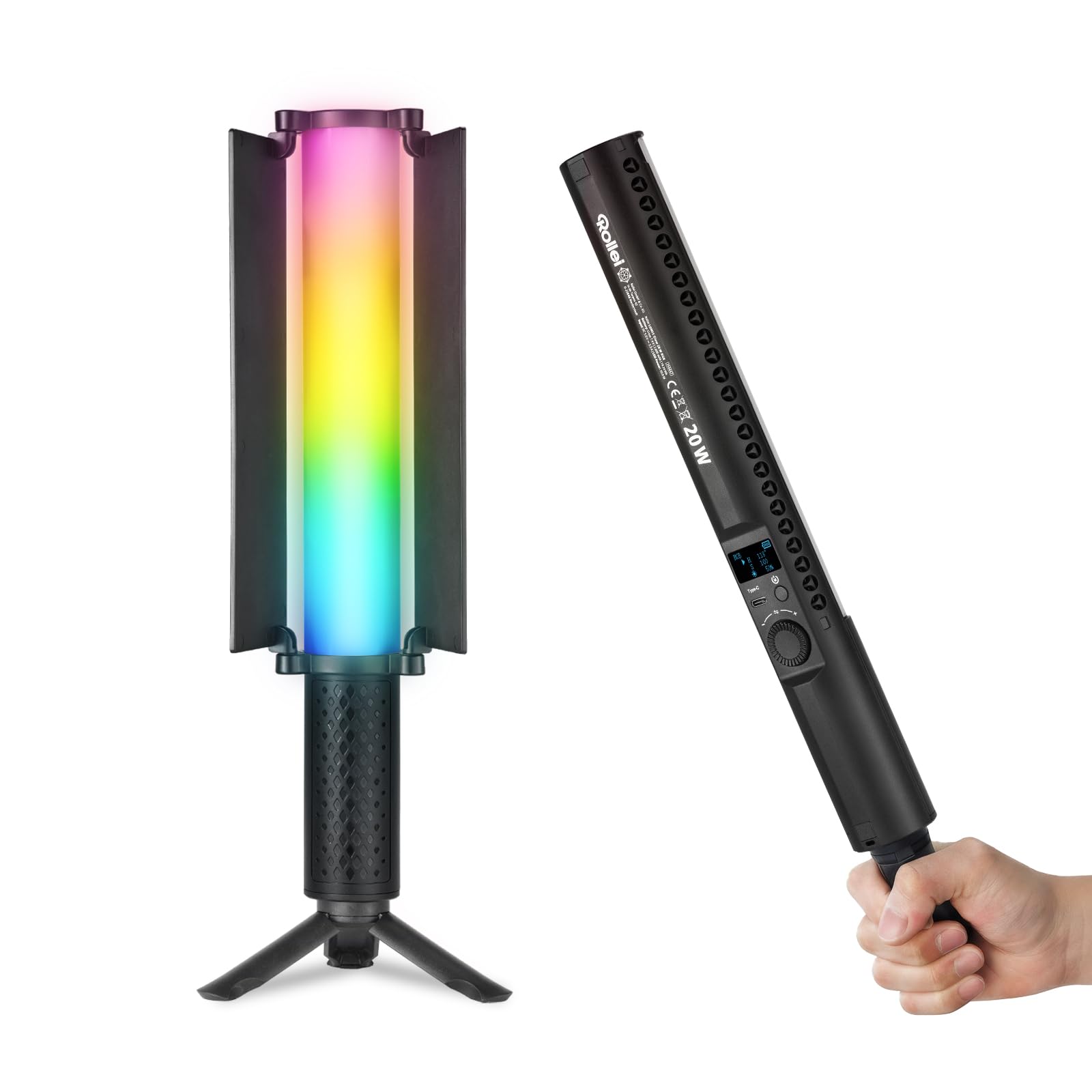 Spada Led Fotografia, Rollei Lumis Glow 20 W RGB Tubo Fotografico per Video 360° 1800~9000K e 20 Effetti, Lampada Foto per Lightpainting Portatile, Spada-Led-Fotografia-Tubo-Video