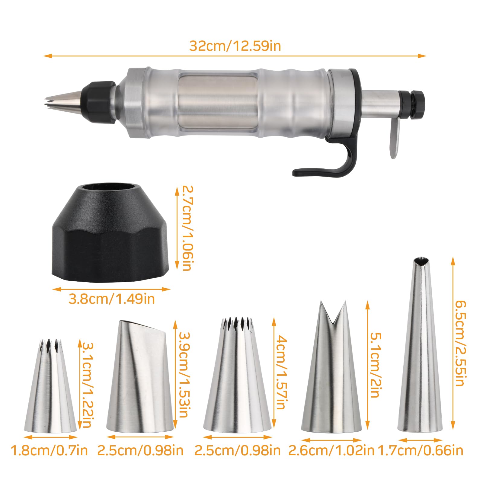 Ensemble de pistolet de décoration de dessert - Seringue de décoration de gâteau - 6 douilles russes - 3 grattoirs à crème - Pour glaçage de gâteau - Jaune