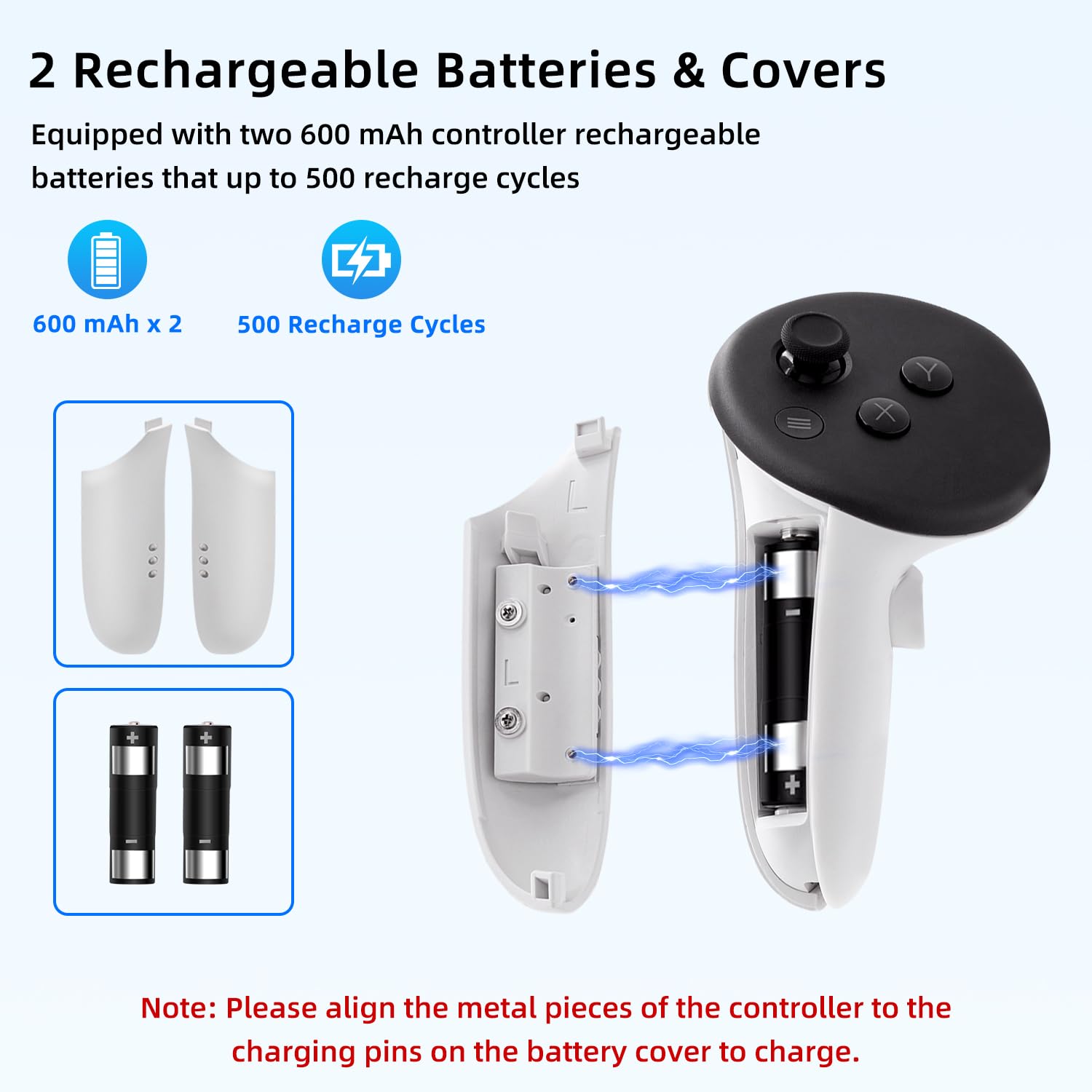 Mcbazel Controller Charging Dock for Q3/3S, VR Charging Station with LED Light for Q3/3S, Charger Display Stand with 2 * 600 mAh Rechargeable Batteries, Type-C Charging Cable - White