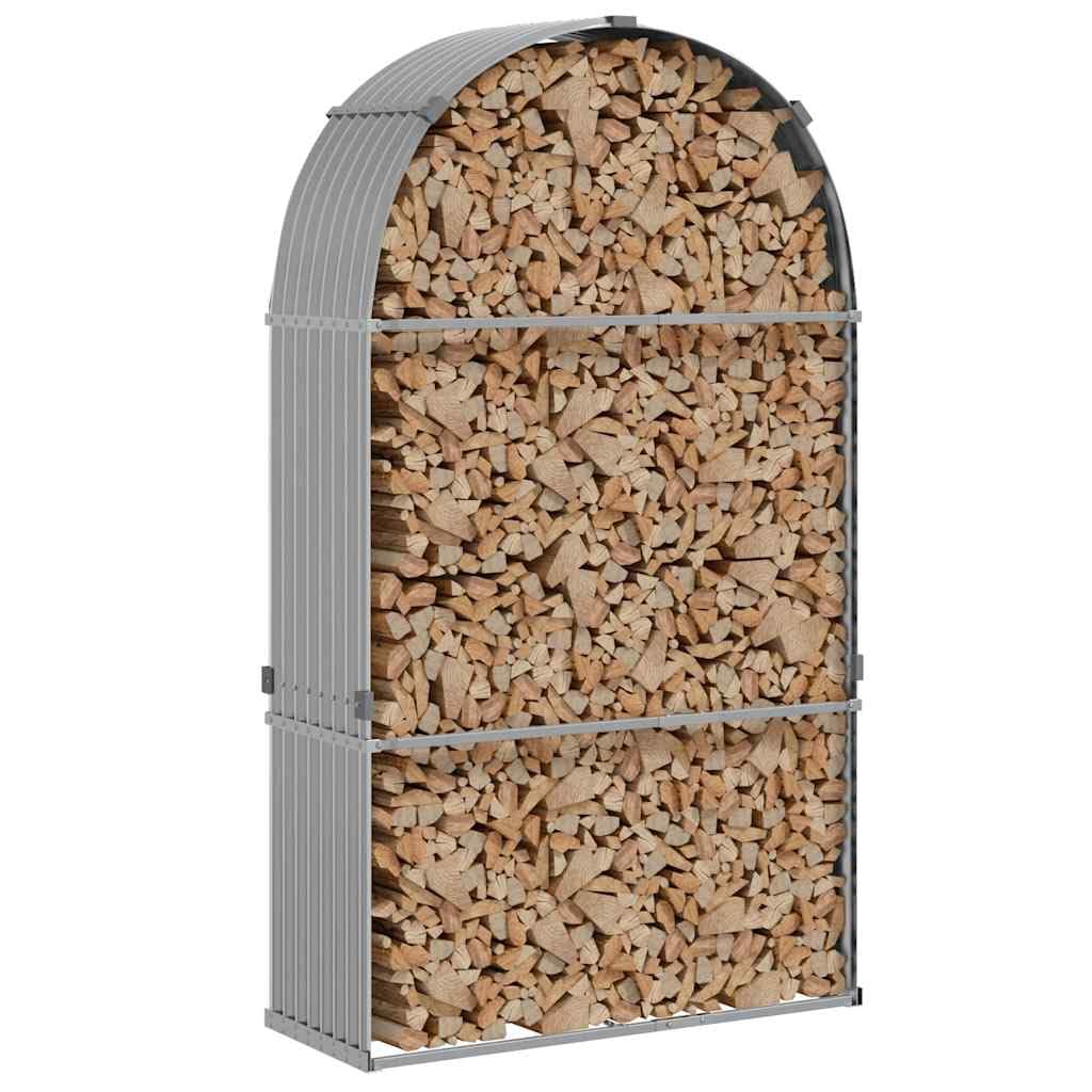 Fengshui Verzinkter Stahl Kaminholzunterstand 120x45x210 cm | Für Brennholz, Belüftung, 2 Wandhaken, Stahlblech, hellgrau