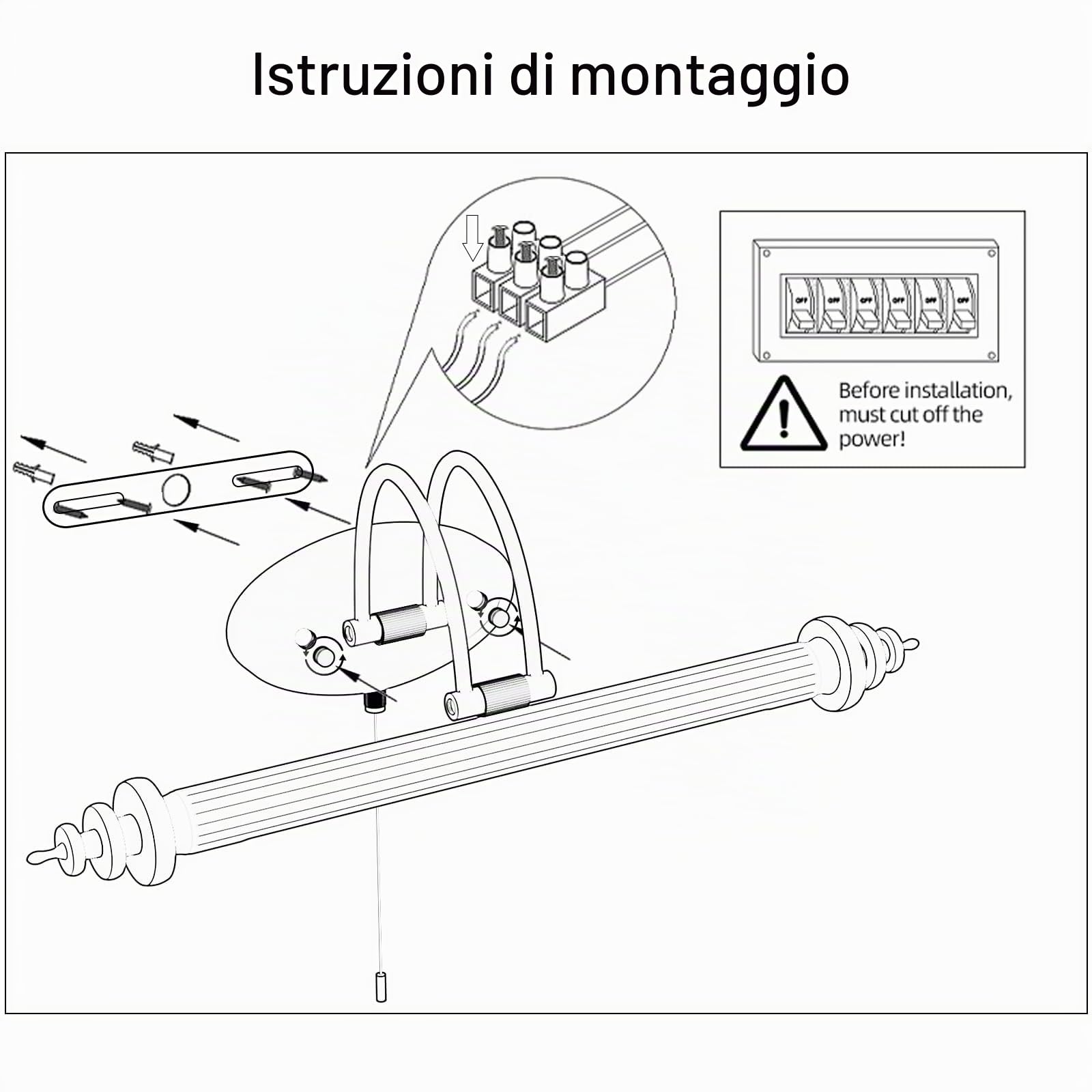 ACMHNC Lampada da Specchio Bagno Vintage con Interruttore a Tirante, 52cm Applique LED Parete Bagno Retrò, 7W 4000K Luce Specchio, IP44 Impermeabile, Orientabile 240°, Luce per Trucco e Quadri