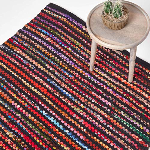 HOMESCAPES - Tapis tissé Chindi Multicolore, Fabrication Artisanale - Folk - 120 x 170 cm