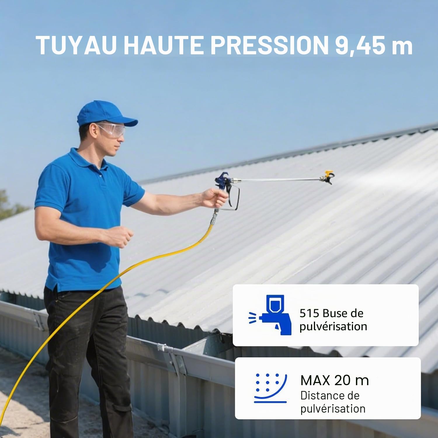 Pulvérisateur de Peinture sans Air sur Pied, Système de Peinture par pulvérisation Airless Control pour peintures murales, sous Couches, Vernis & lasures, Tuyau 7.5 m