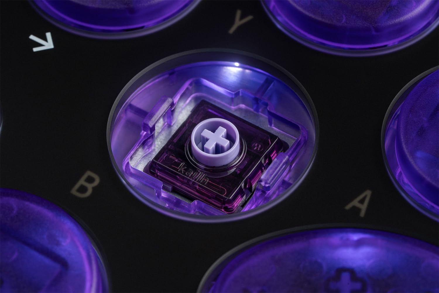 8BitDo All-Button Arcade Controller for Switch & Windows – 3 Connection Modes, Low-profile Linear Switches, 4 Programmable Buttons, Hot-swappable PCB - Transparent Purple Signature Edition