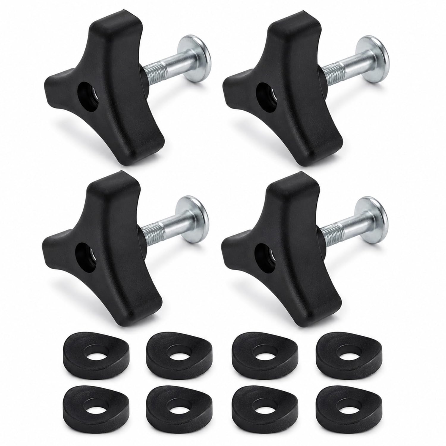 Squliicayy 4PCS Lawn Mower Handle Bolts and Wing Nuts Set, Triangle Handle Knob Replacement with Screws and Rubber Gaskets for Most Lawn Mower Machines