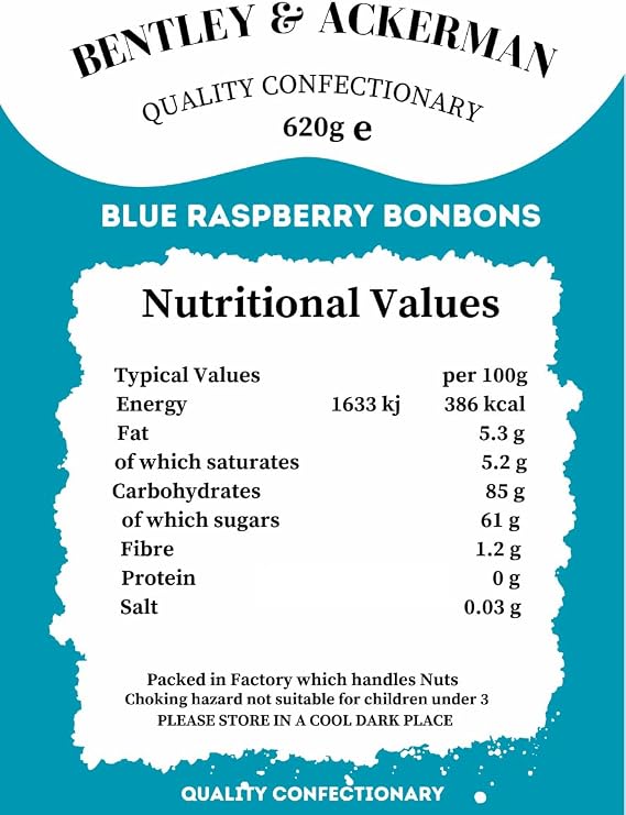 Blue Raspberry Bonbons - (605g) Original Retro Tangy Blue Raspberry Bonbons in a Jar By Bentley & Ackerman's Sweet Shop - Vegetarian