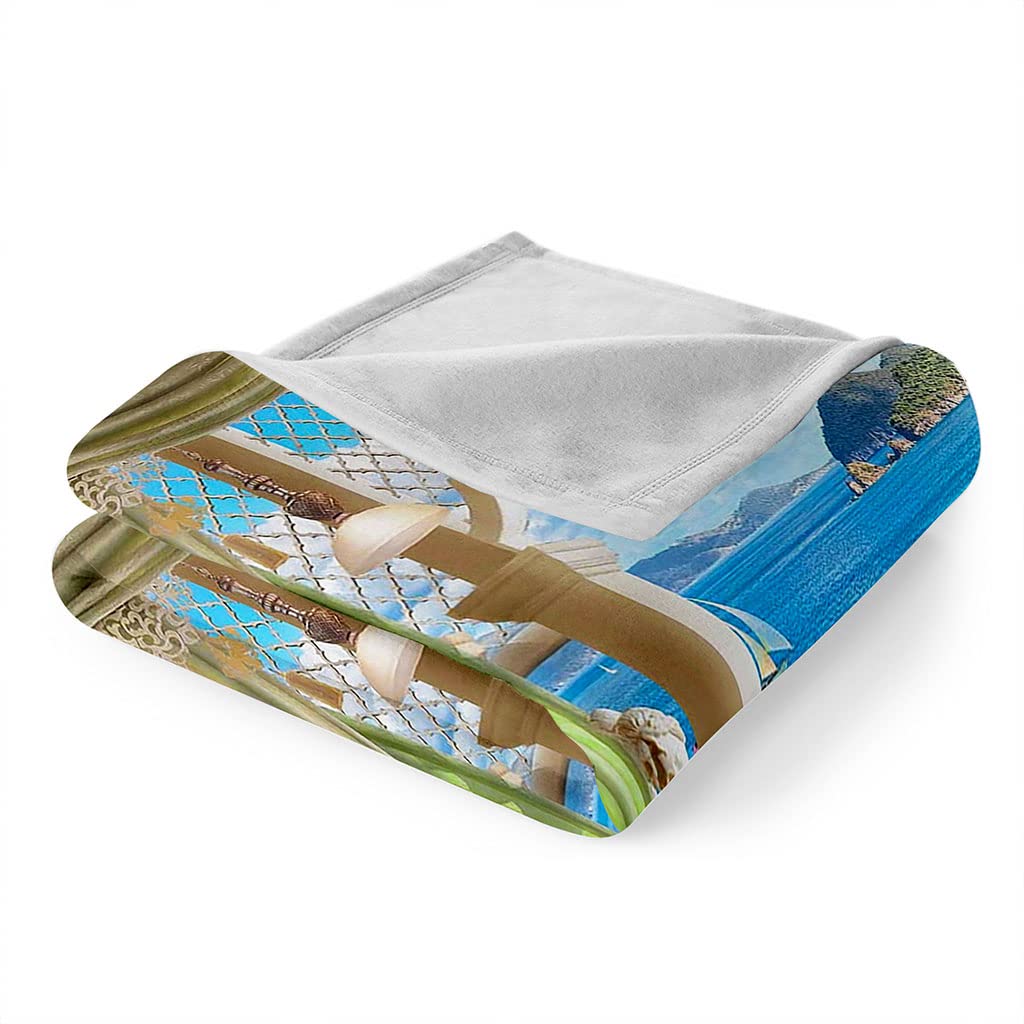 Mantas para Cama De Franela Invierno para Infantil Y Adulto 150X200Cm Manta Polar De Felpa De Microfibra Suave para Sofá, 3D Vista Al Lago Azul Patrón, Cálida Y Transpirable