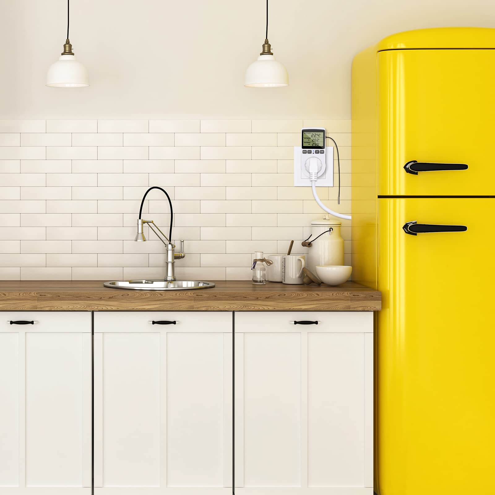 Termostato Digital, Enchufe de 230V 16A con Sensor, Temporizador Día y Noche para Invernadero, Calefacción, Refrigeración, Interruptor de Temperatura para Terrario