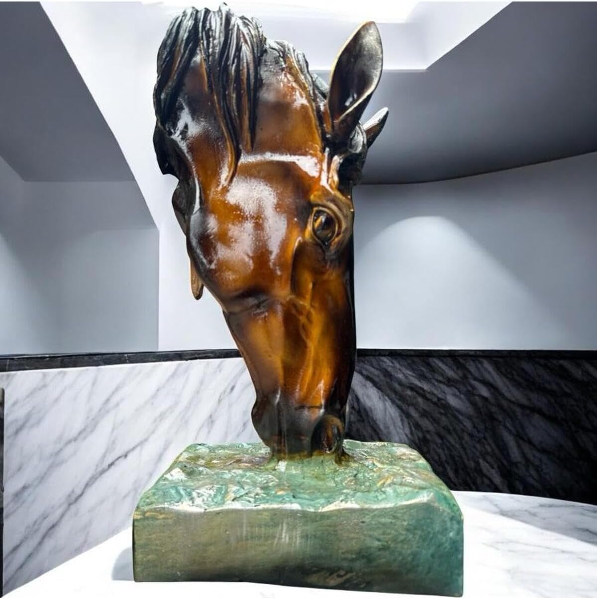 SODEF Horse Bust Statue Polyester Large Size Decorative Sculpture Brown for Home Office Decor - Brown, One Size