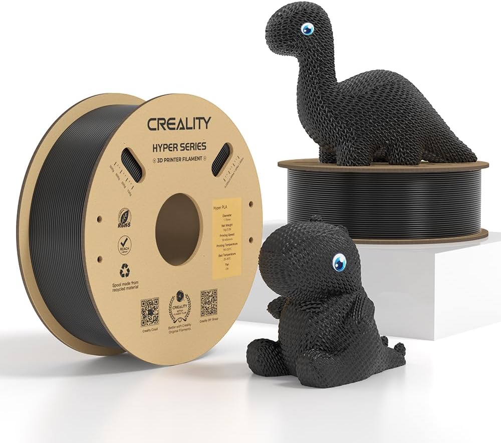 Official 3D Printer Filament Hyper PLA Filament 2KG, Creality PLA 3D Printing Filament for High-Speed Printing, Durable and Resistant, Smooth, Dimensional Accuracy +/-0.02mm, 2.2lbs/Spool*2(Black-2KG)