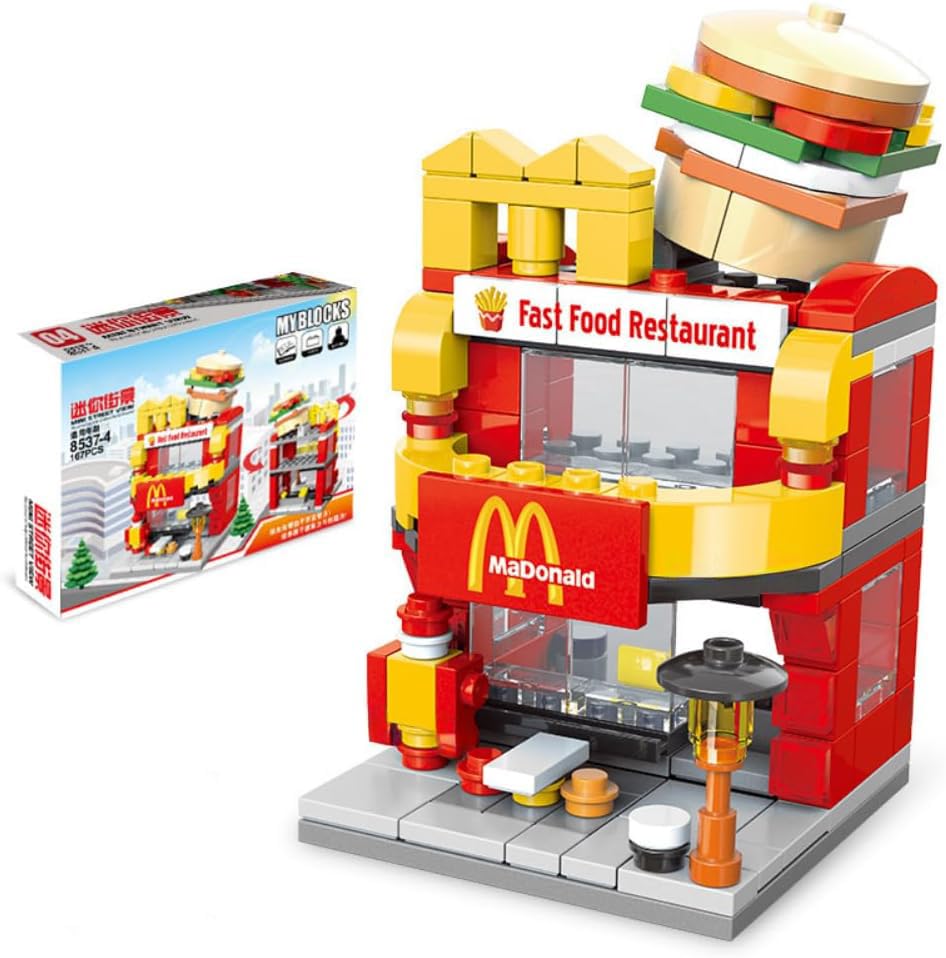 Street View City Cafe Building Kit 167PCS Coffee Shop Modular House Building Set MOC Creative House Model DIY Toys(Burger Shop)